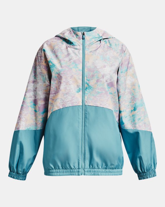 Girls' UA Woven Printed Full-Zip Jacket, Blue, pdpMainDesktop image number 0